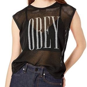 NWT Obey Kaya Tank Top Mesh Jersey Logo in Black 90's
